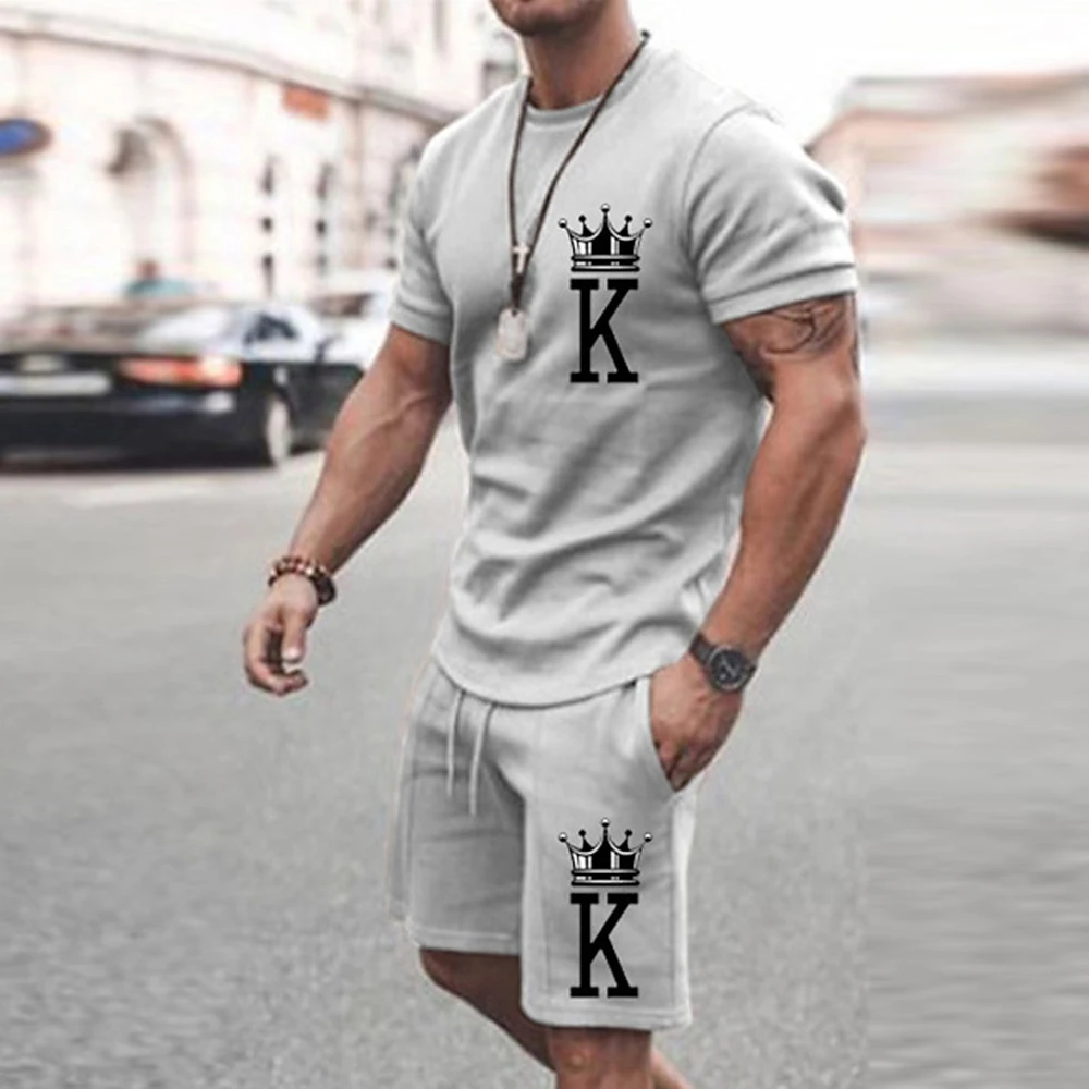 2025 New Men's Summer Leisure Sports Running Set Refreshing Top Style 3D Poker Pattern Fashion Set