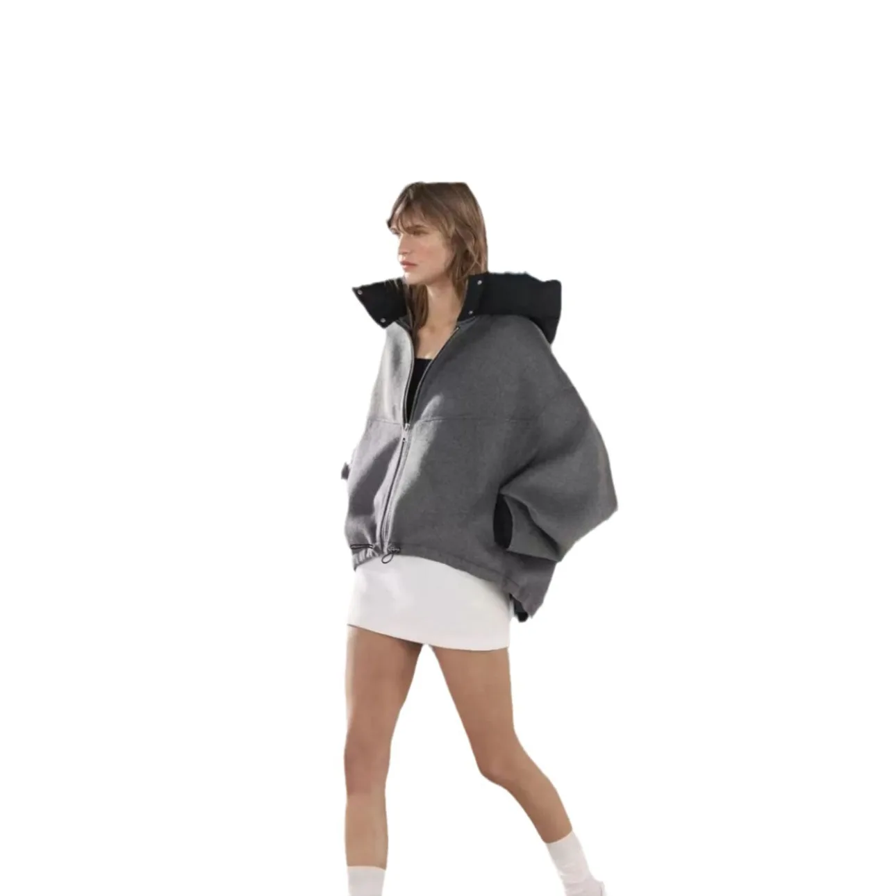 معطف قصير من الصوف بغطاء للرأس مزدوج الوجه قابل للفصل، ملابس خارجية شتوية فضفاضة، نمط غير رسمي مريح للنساء، أزياء التنقل #5