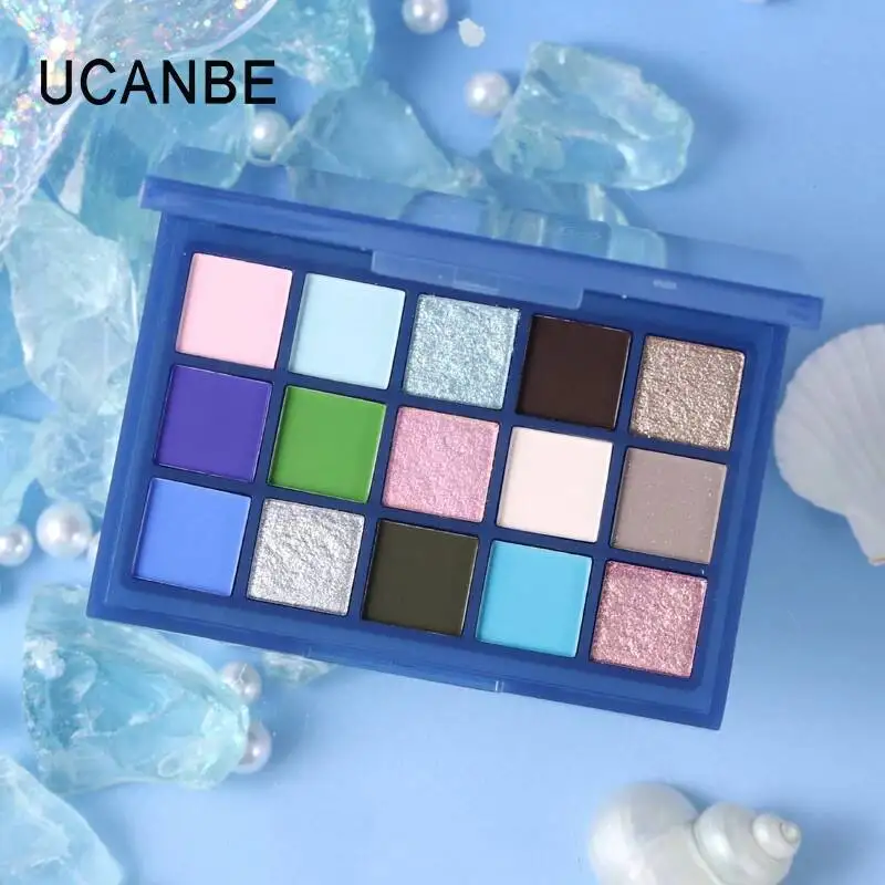 

Ucanbe 15-Color Eyeshadow Palette Mermaid Tears Deep Sea Blue Green Polarized Diamond Shimmer Cool Tone Stage Play Makeup