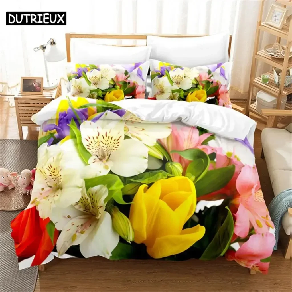 

Комплект постельного белья Queen с красивыми цветами, пододеяльник, детский комплект постельного белья для спальни, комплект одеял, пододеяльник King Size