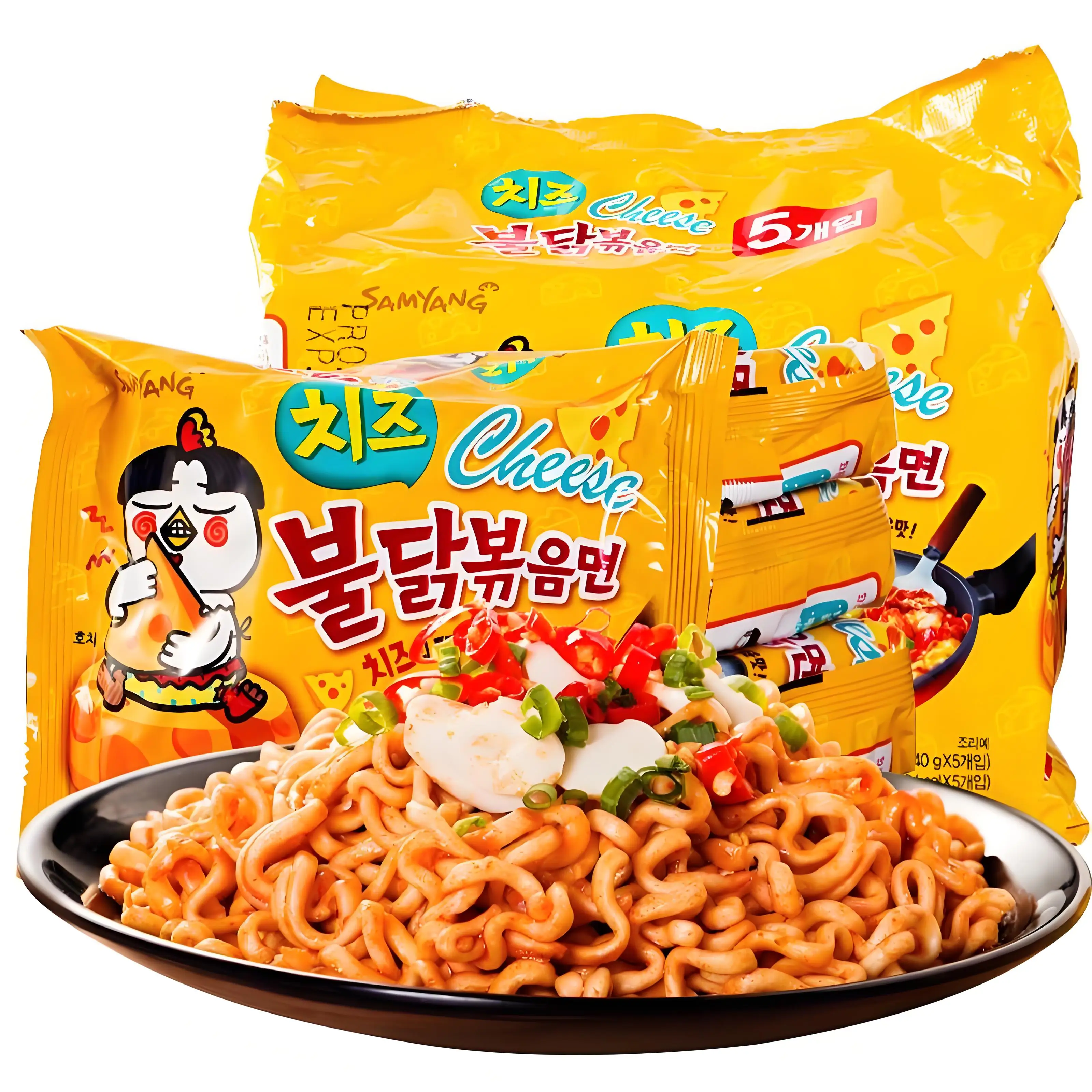 نودلز الدجاج الحارة من جبنة ساميانج، 5 عبوات نودلز سريعة التحضير (140 جرام × 5)