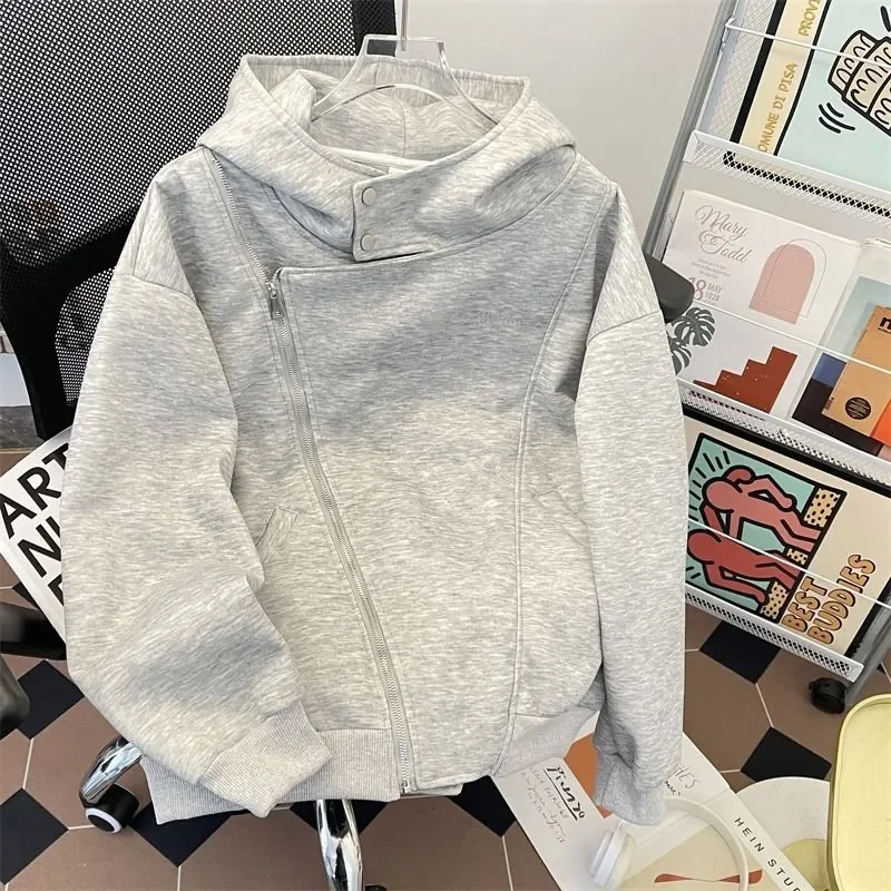 American Double Zipper Cardigan Sweatshirt Men's Spring Autumn Irregular Hooded Trendy Street Sports Hoodie