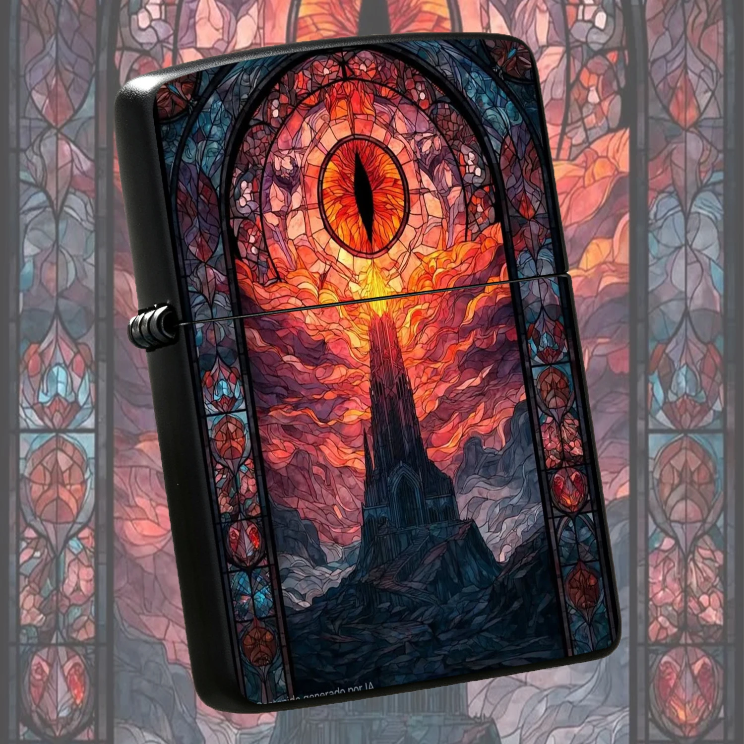 Themed Eye Of Sauron Stained Glass Printed  Retro Personalized Windproof Ignition Device Collectible Creative Peripheral Gift Practical Present For Lotr Fans Boyfriend Friends Daily Use Outdoor Camping A Fun And Humorous Lighter