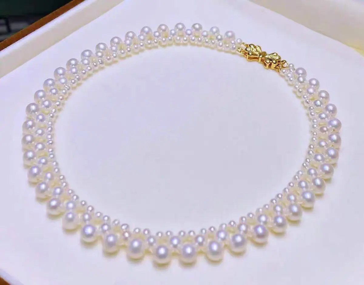 Japan akoya Classic 4-strand natural 5-6mm circular white pearl necklace 16in 17in18 in 19 in