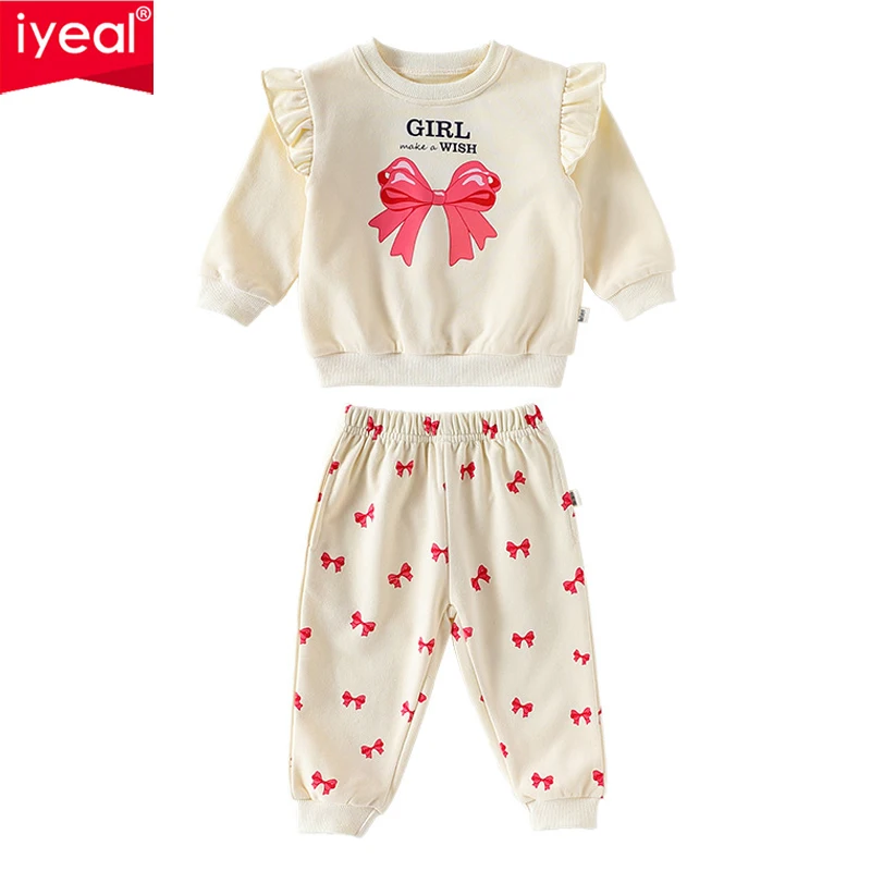

IYEAL Baby Girls' Set 2025 New Baby Girl Bow Printed Top + Pants 2Pcs Girls' Autumn Long Sleeve Outward Set