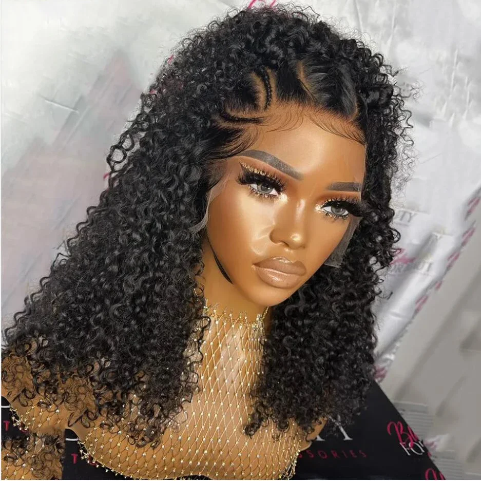 26Inch 180Density Soft Preplucked Black Long Kinky Curly Lace Front Wigs For Women Baby Hair Glueless Good Texture