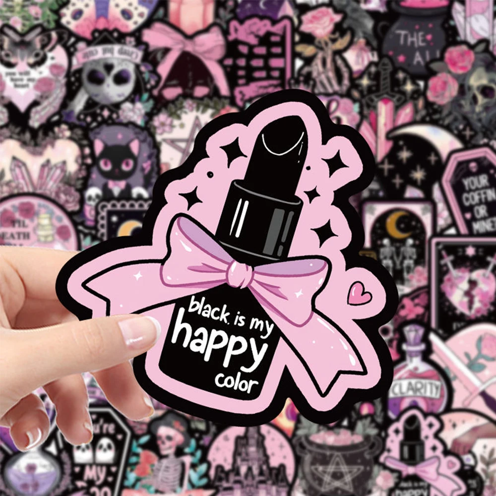 10/30/50pcs Dark Pink Gothic Magic Witch Skull Stickers Aesthetic Goth Decal Guitar Stationery Phone Cool Sticker Decoration Toy
