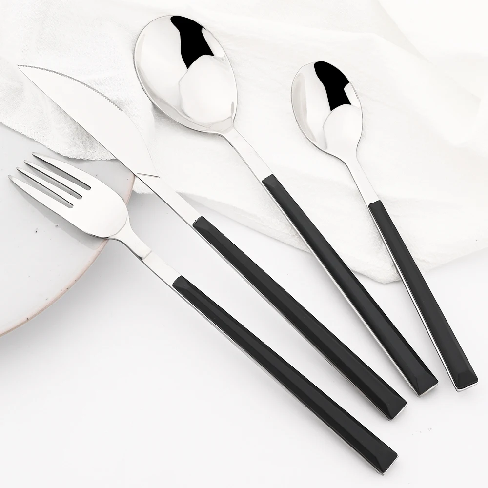 6/24pcs Wooden Handle Cutlery Set Brown Silver Dinnerware Set Stainless Steel Forks Spoons Knife Tableware Kitchen Flatware Set