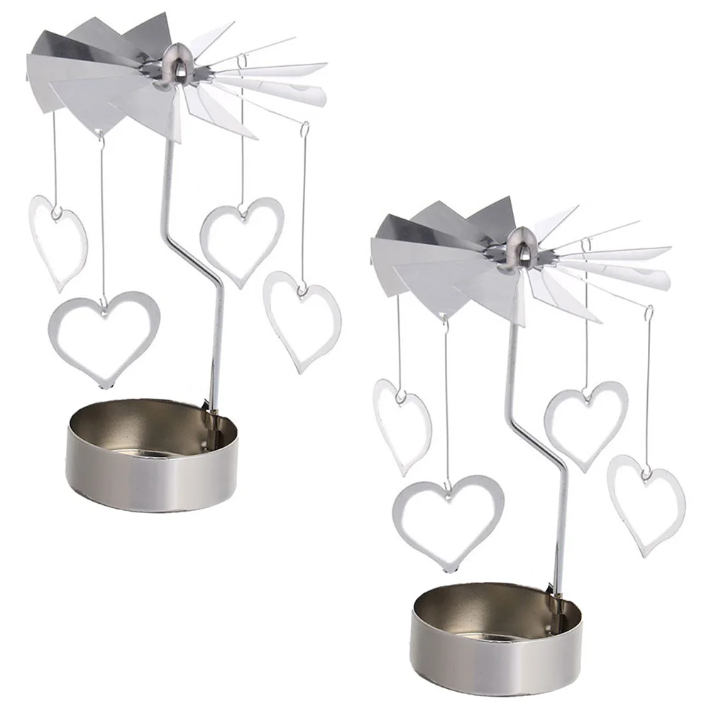 

2 pcs Rotating Windmill Candlestick Stainless Steel Decorative Standing Candleholder Home Party Wedding Stand
