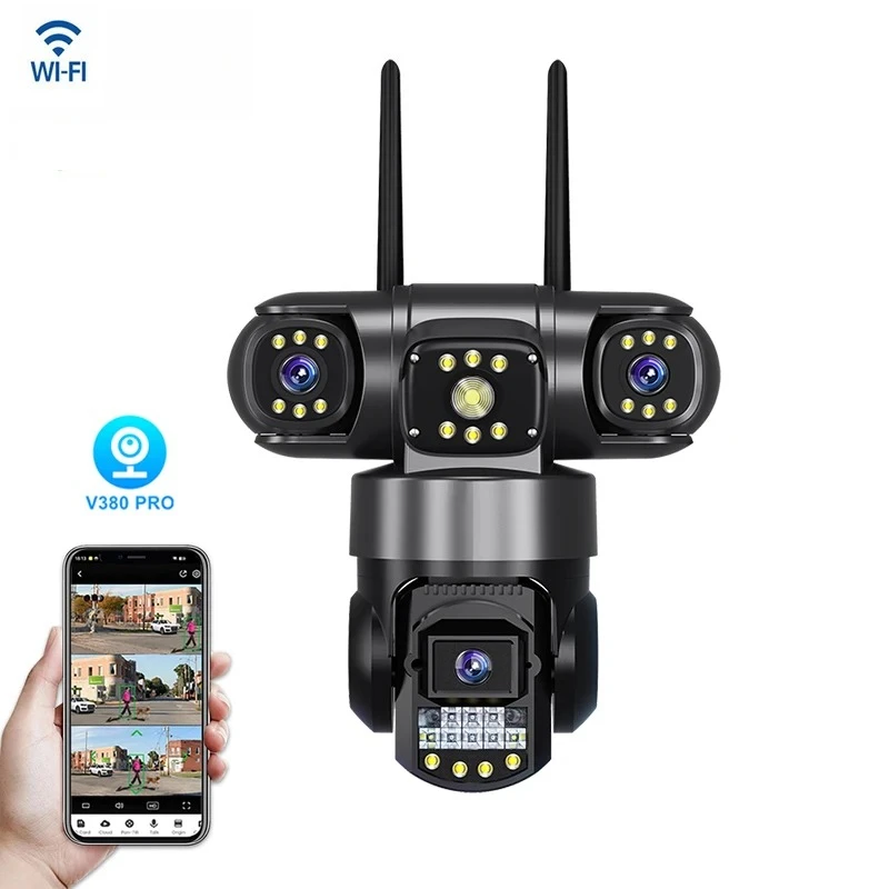 

HONGTONG V380 Outdoor 6MP 3-Lens 3-Screen PTZ Camera Wireless WiFi Security CCTV Camera IP66 Waterproof