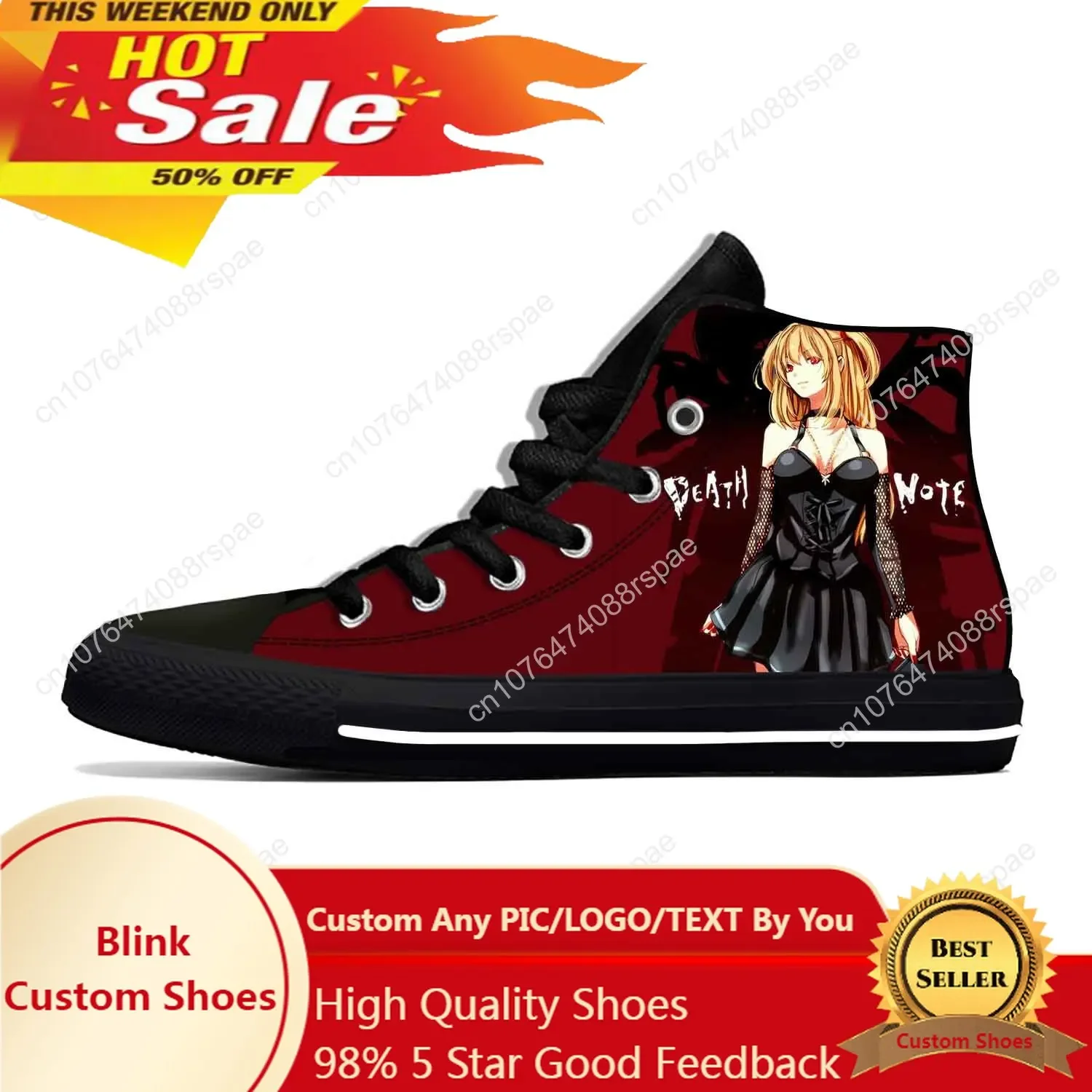 Japanse Anime Cartoon Death Note Amane Misa Schattige Casual Stoffen Schoenen Hoge Top Lichtgewicht Ademende 3d Print Heren Dames Sneakers