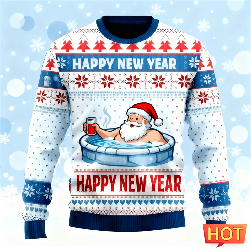 2026 Nuovo Divertente Babbo Natale Grafica Felpe Moda Capodanno 3D Stampato Brutto Natale Felpe Casual Pullover Oversize