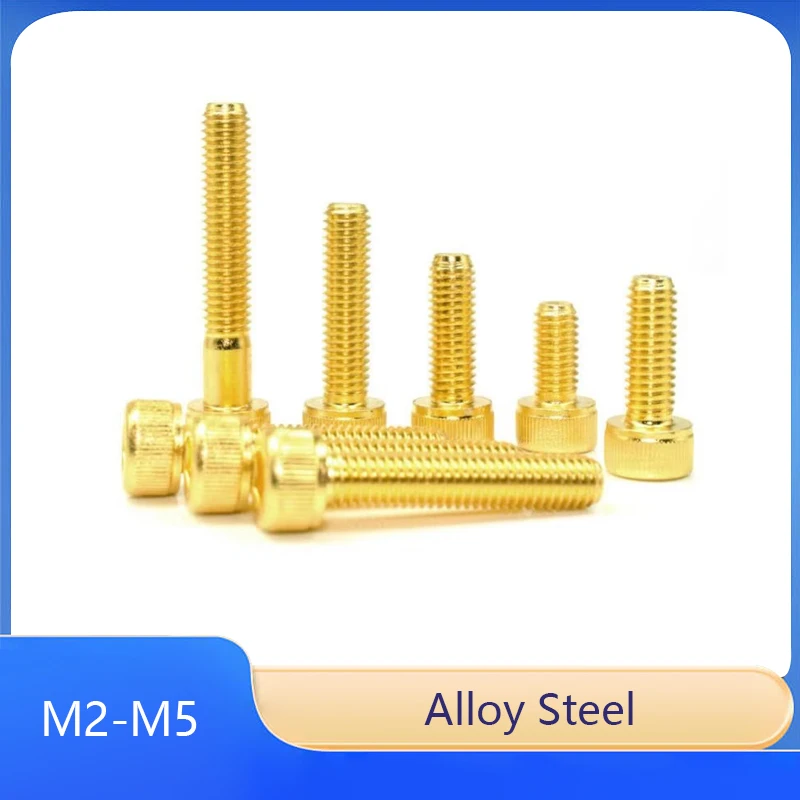 

High-strength Titanium-plated Cup Head Cylindrical Head Hexagon Socket Screw, Golden Cup Head Cylindrical Bolt M2 M2.5 M3 M4 M5