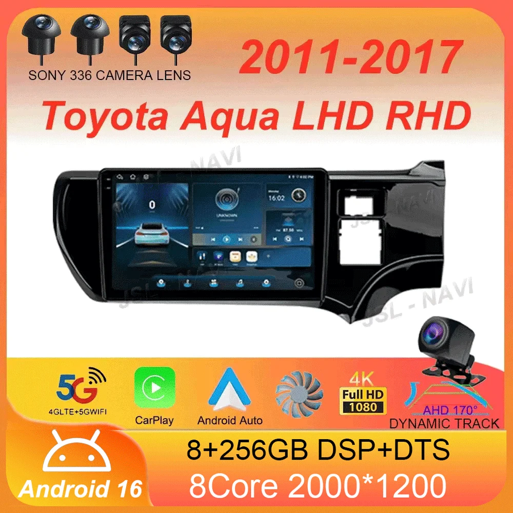 For Toyota Aqua LHD RHD 2011 - 2017 Car Radio Android 16 Carplay Auto WIFI+4G Multimedia Player Autoradio Stereo 2din Head Unit