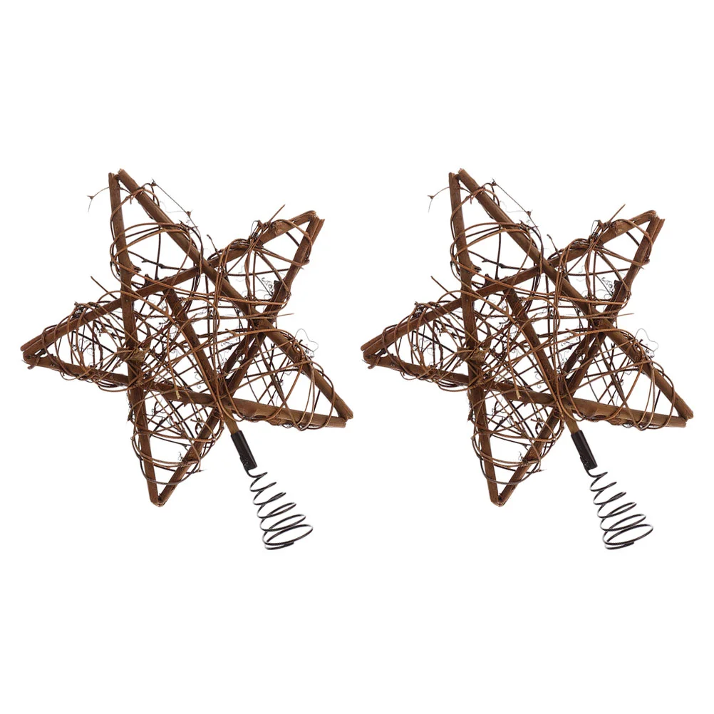 

2 Pcs Christmas Tree Top Decoration Xmas Topper Star Ornament Hat Five-pointed Wooden Adornment