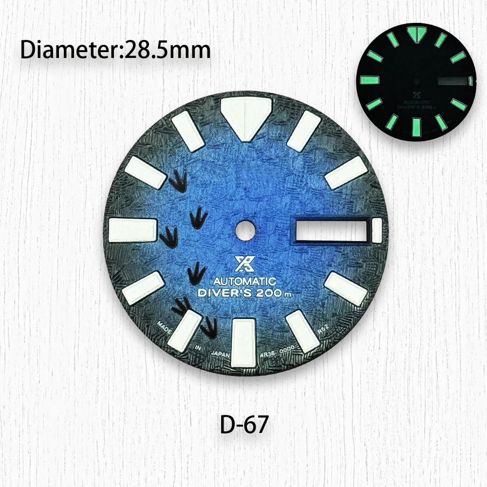 28.5mm NH35 Dial 3D Ripples Dial With S Logo Fit 3/3.8/4.2 o\'clock Crown Green Luminous Watch Accessories For NH35/NH36 Movement