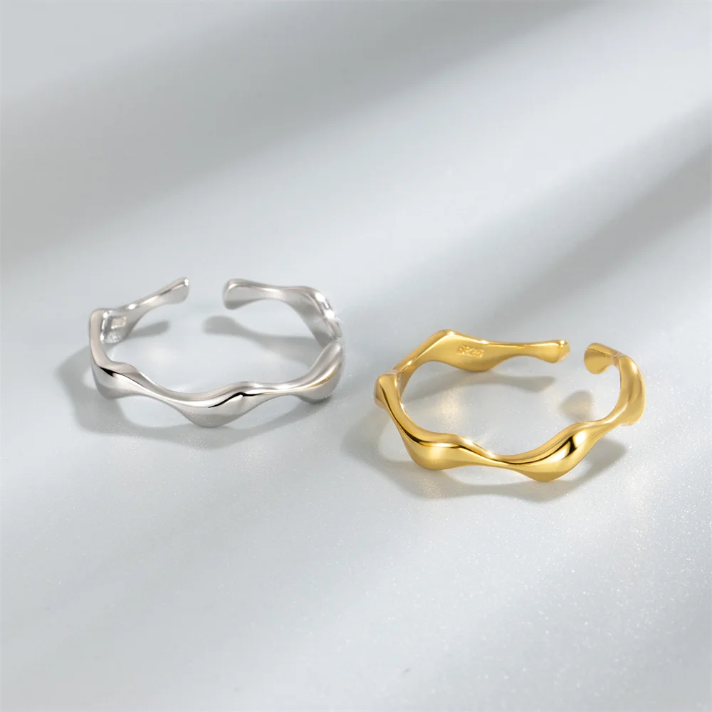 

Korean S925 Sterling Silver Ring, Wave Pattern Polished Surface, Niche Minimalist Elegant Versatile Women's Ring