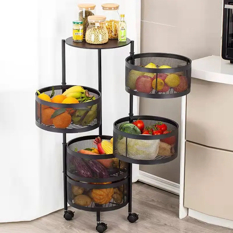 Rotating storage rack, kitchen vegetables, floor to floor, multi-layer fruit basket, household multifunctional