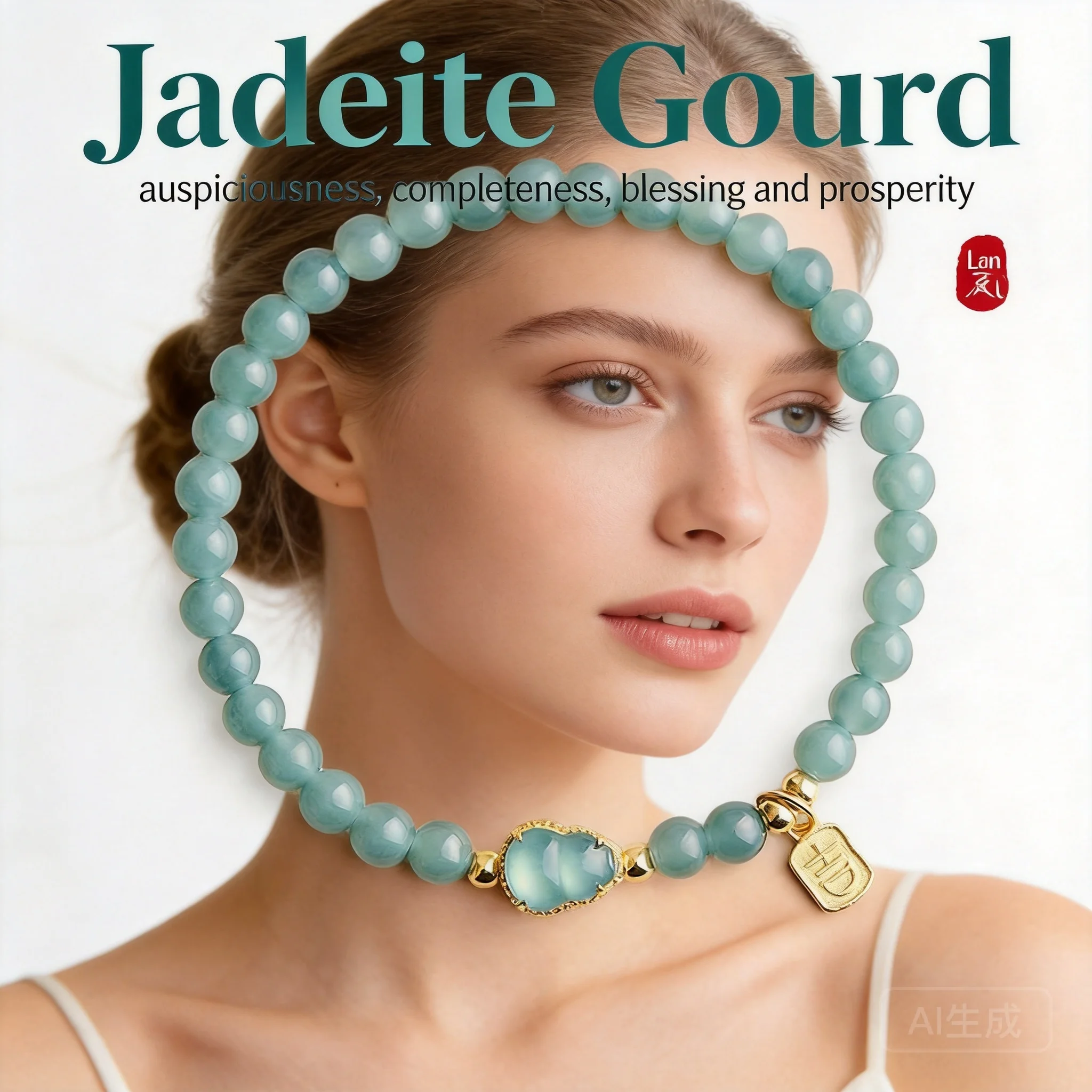 

Women's Natural Icy Blue Water Jade Bracelet Chinese Style Gourd Round Beads Wrist Jewelry 2026 Qixi Festival Gift For Girlfrien