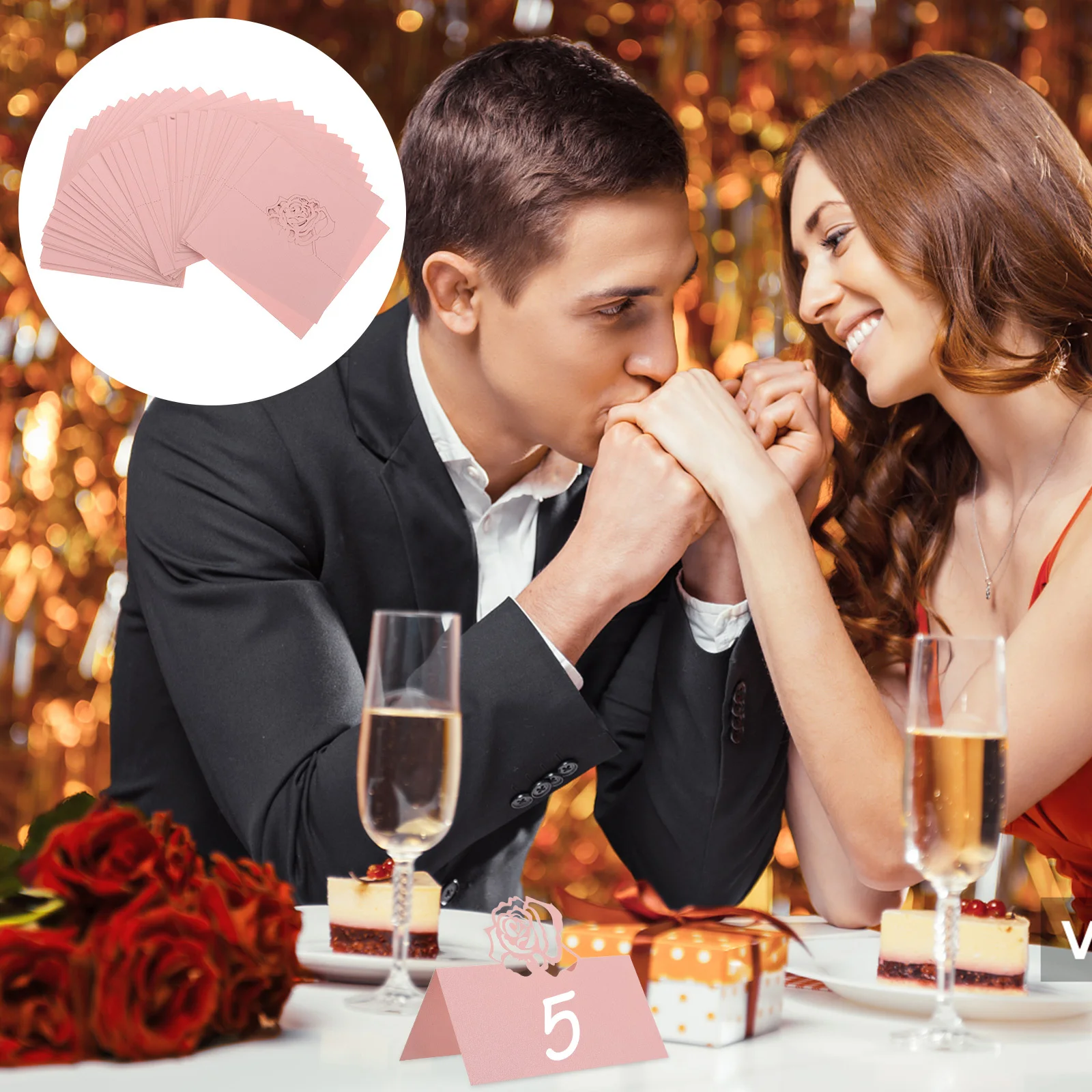 

50pcs Laser Name Rose Design Wedding Place Cards Table Tent For Banquets Parties Baby Blank Fillable Banquet Seat Cards Shower