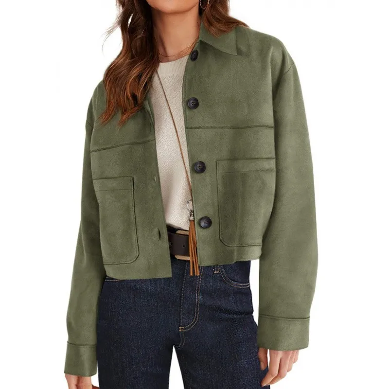 Casual Long Sleeve Coat Regular Fit with Single Breasted Multi Button Closure Regular Thickness Short Length Women Autumn Jacket