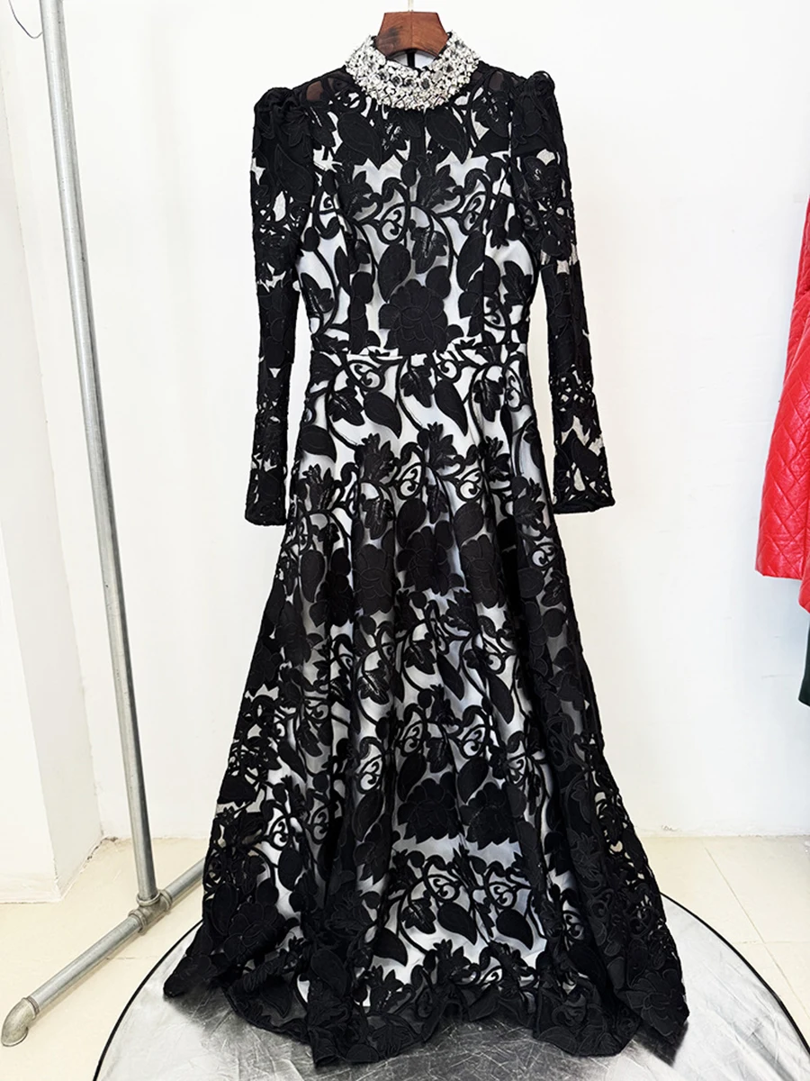 فساتين مطرزة شفافة للتخسيس ملونة من TWOTWINSTYLE للنساء برقبة واقفة وأكمام طويلة فستان خرز مرقع للسيدات #2