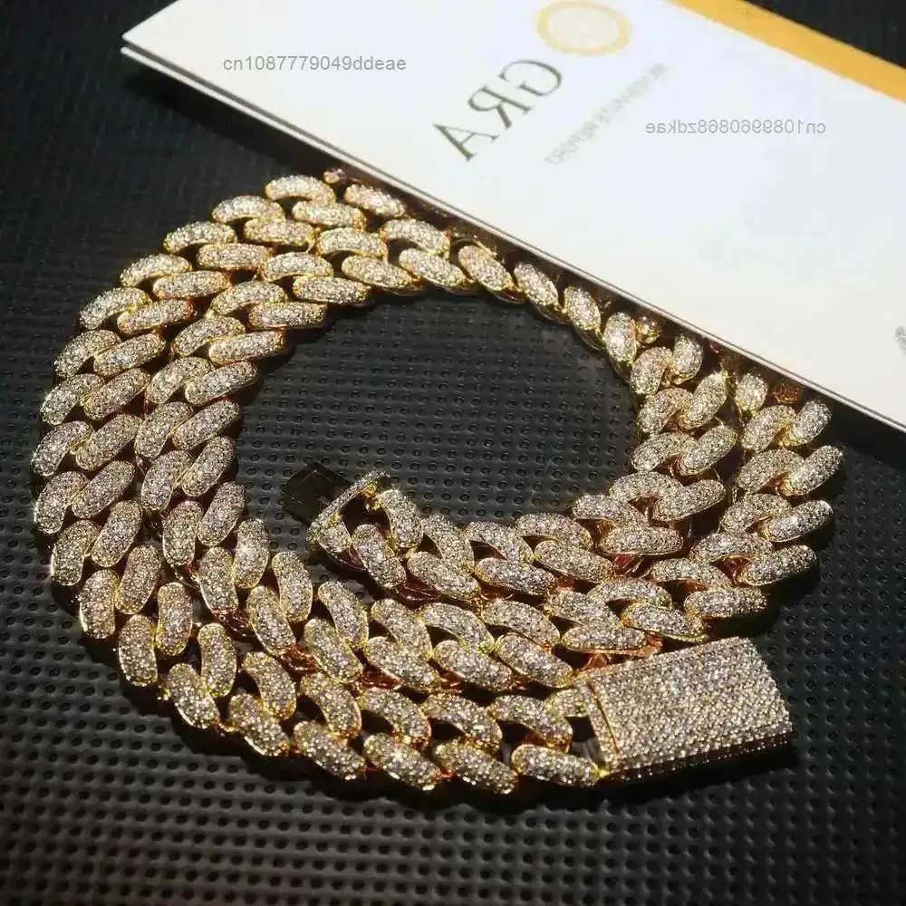 

Ожерелье из стерлингового серебра 925 пробы 17 мм, тестер Iced Out Pass, Алмазное кубинское звено, американское модное ожерелье в стиле хип-хоп