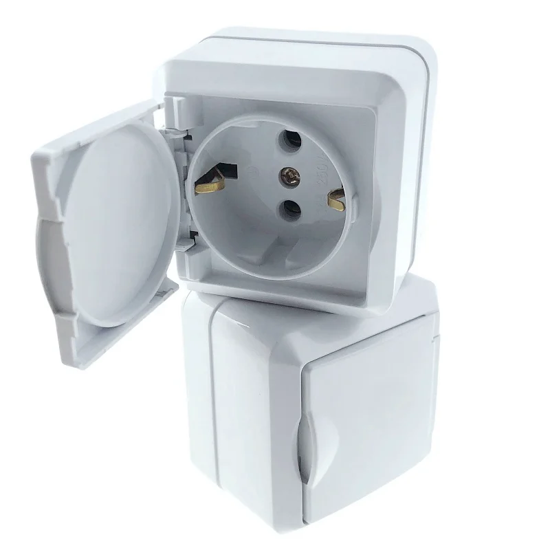 IP20 waterproof wall socket 2P+E Surface type Wall Socket European Wall Socket with Grounding