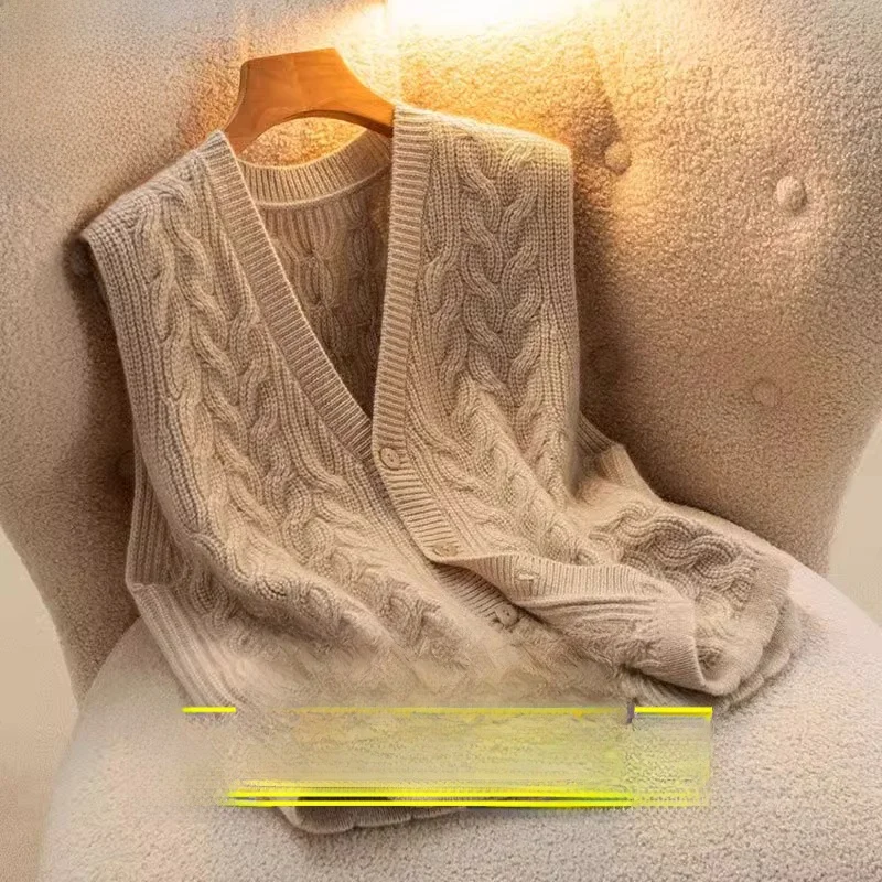 

Erdos Color Knitted Cardigan Vest Women's Autumn Winter New Style V-neck Sleeveless Shoulder Pad Stackable Vest