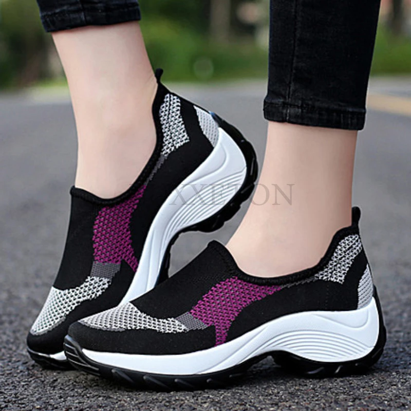 Women Walking Shoes Summer Solid Color Mesh Breathable Wedges Sneakers Outdoor Plus  Size  Slip  on  Loafers Zapatos Para  Mujer