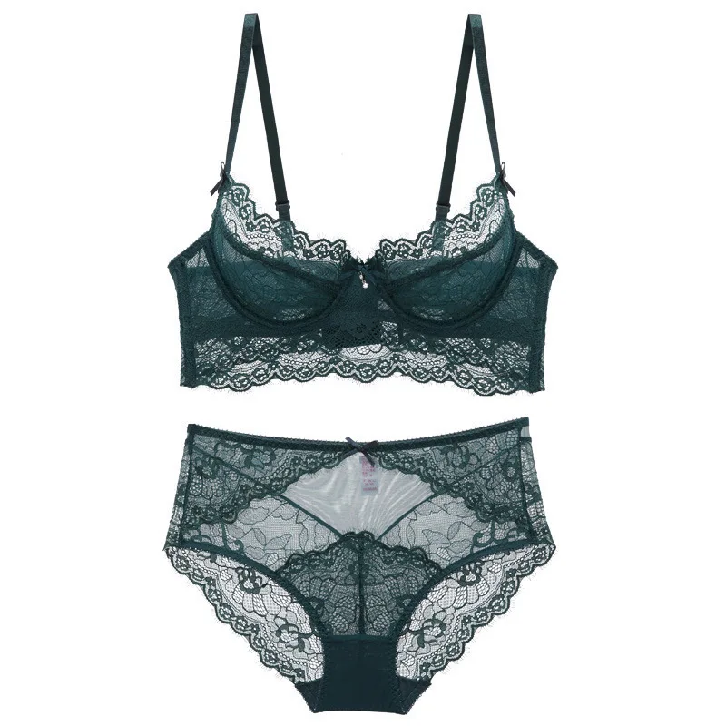 

Sexy Lace Bra Set High Waist Ultra Thin Comfortable Cotton Pad Gathered Wide Side Wing Summer New Arrival Underwear for Women