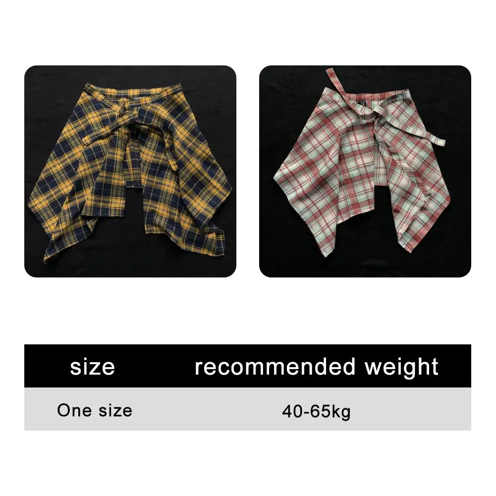 Lässiger Unisex-Rock mit unregelmäßigem Karomuster, Schleifenknoten, elastischer Taille, Hemdstil, blau-weißes Gittermuster, Mini-A-Linien-Kurzrock – Detail 7