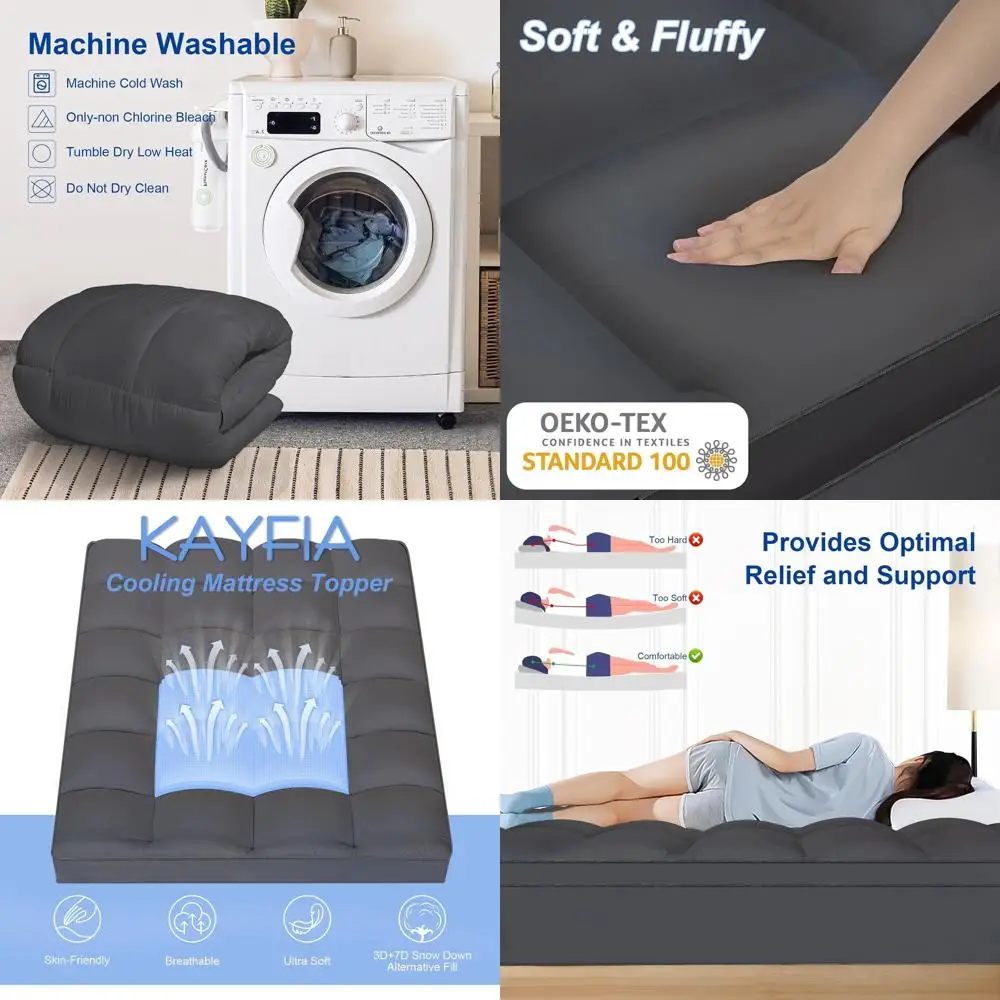 

Luxurious Deep Sleep Mattress Topper - Plush 3D+7D Snow Down Alternative, Overfilled Pillow Top, Grey, Fits Mattresses 8-23 Inch