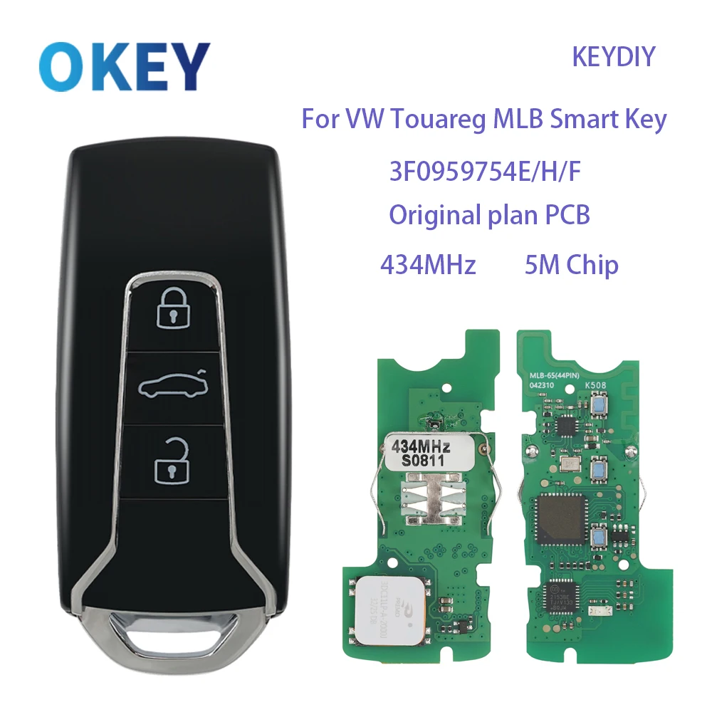 Okey Smart Keyless Go Car Key 433MHz 5M Chip For VW Volkswagen Touareg MLB System 2018+ Original Scheme PCB 3F0959754D