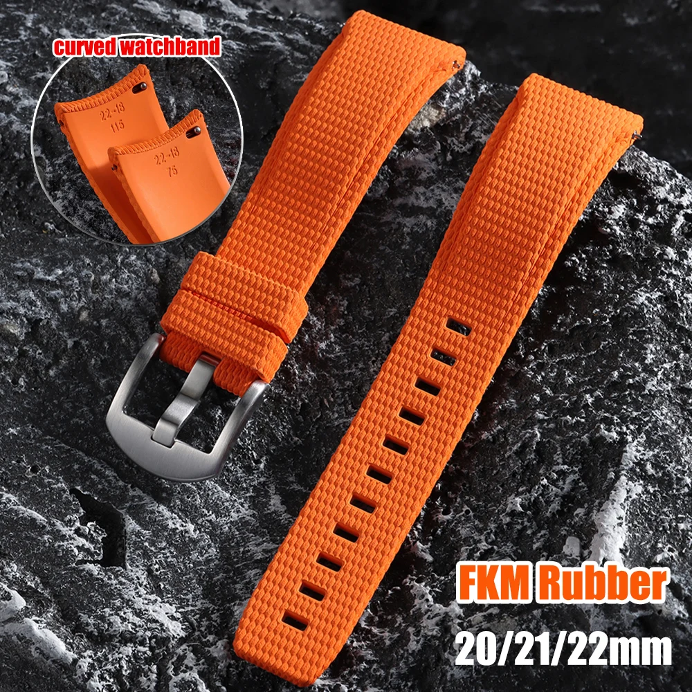 

New Curved End Rubber Watch Straps 20mm Watch Belt Military 21mm 22mm FKM Watch Bands Bracelet for Omega for Swatch Men Women