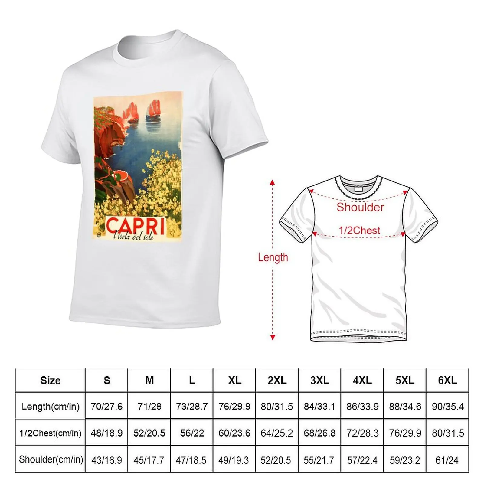 CAPRI ITALY Island Of The Sun Vintage Art Deco Travel T-Shirt Minimalist Plain Crew Neck T-Shirt