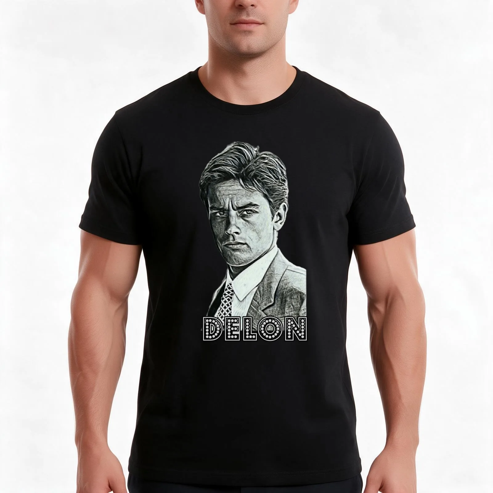 Alain Delon Portrait T-Shirt, Summer Casual Cotton Tee, Oversized Streetwear Tops, Vintage Graphic Print, Loose Fit Short Sleeve