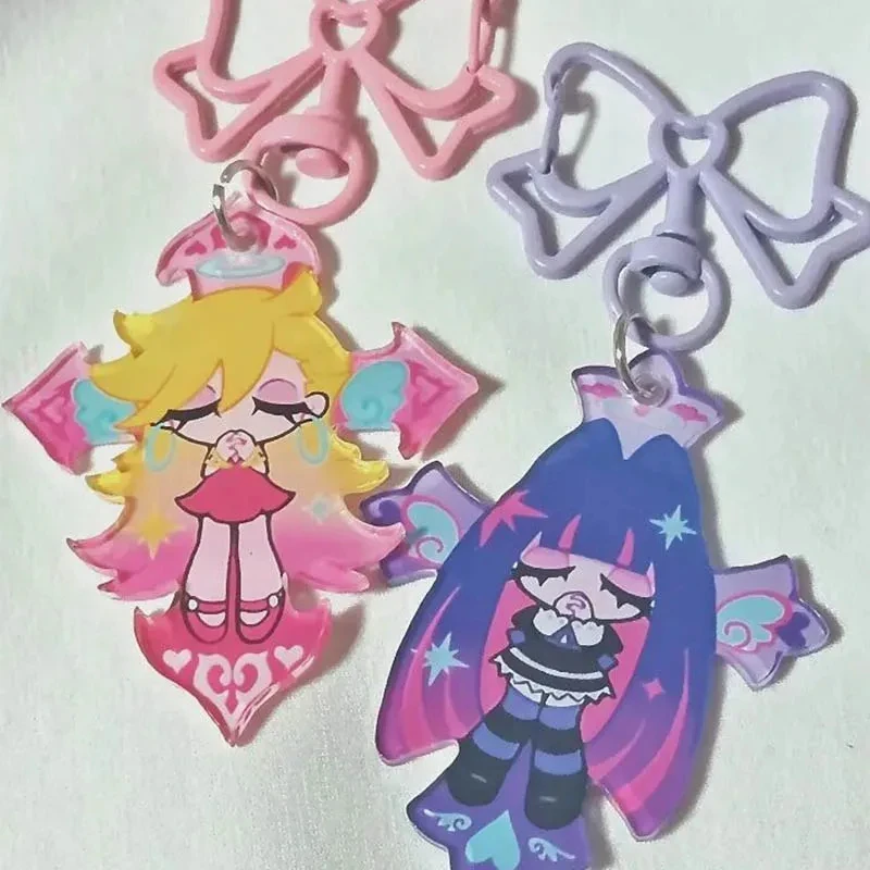 Anime Panty Stocking with Garterbelt Stocking Panty Cosplay Keychain Kawaii Acrylic Pendant Keyring Key Chain Bag Decoration image 5
