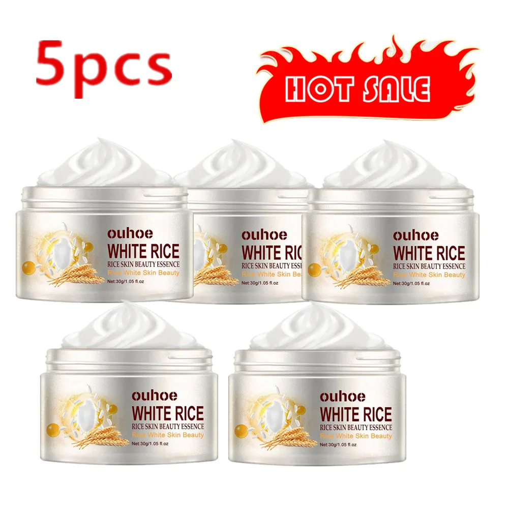 Crema blanqueadora de arroz blanco, antienvejecimiento, elimina las arrugas, nutritiva, hidratante, cuidado Facial, 5 piezas