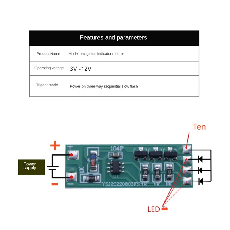 AS96 5Pcs 3-12V Flashing LED Light Module Red Blue Pair Flashing Suitable for Car Model Bicycle Electric Vehicle Safety Light