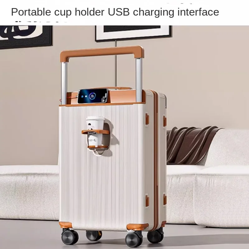 

Чемодан с широкой ручкой Прочный чемодан для ручной клади 20-26 дюймов с USB-подстаканником Унисекс Большой вместительный дорожный чемодан с паролем