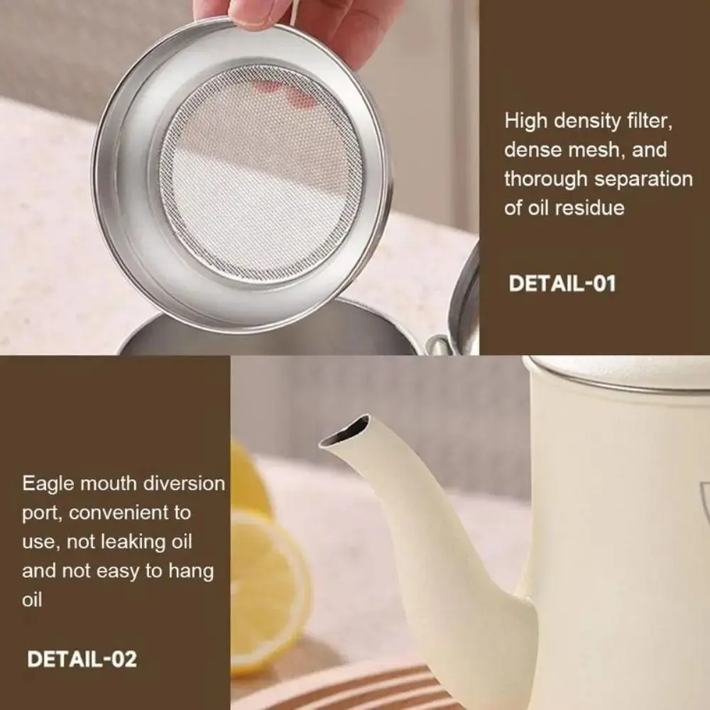 

Thickened Stainless Steel Oil Pot Large Capacity with Filter Oil Filter Pot Durable Leak-Proof Oil Separator Bottle