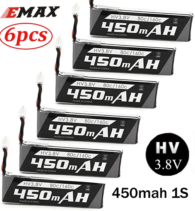 6pcs 450mAh 1S lipo Battery 3.8V HV PH2.0 85C LiHV Batteries Compatible for 1S Racing Drone Quadcopter EMAX TinyHawk Micro