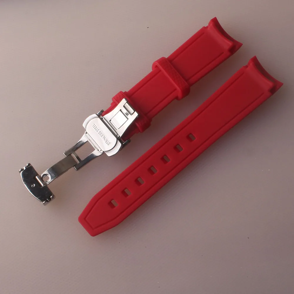 Ремешок для часов Ремешок для часов Силиконовая резина 20 мм Изогнутый конец с пряжкой из нержавеющей стали браслет аксессуары для часов мужские модные ремешки