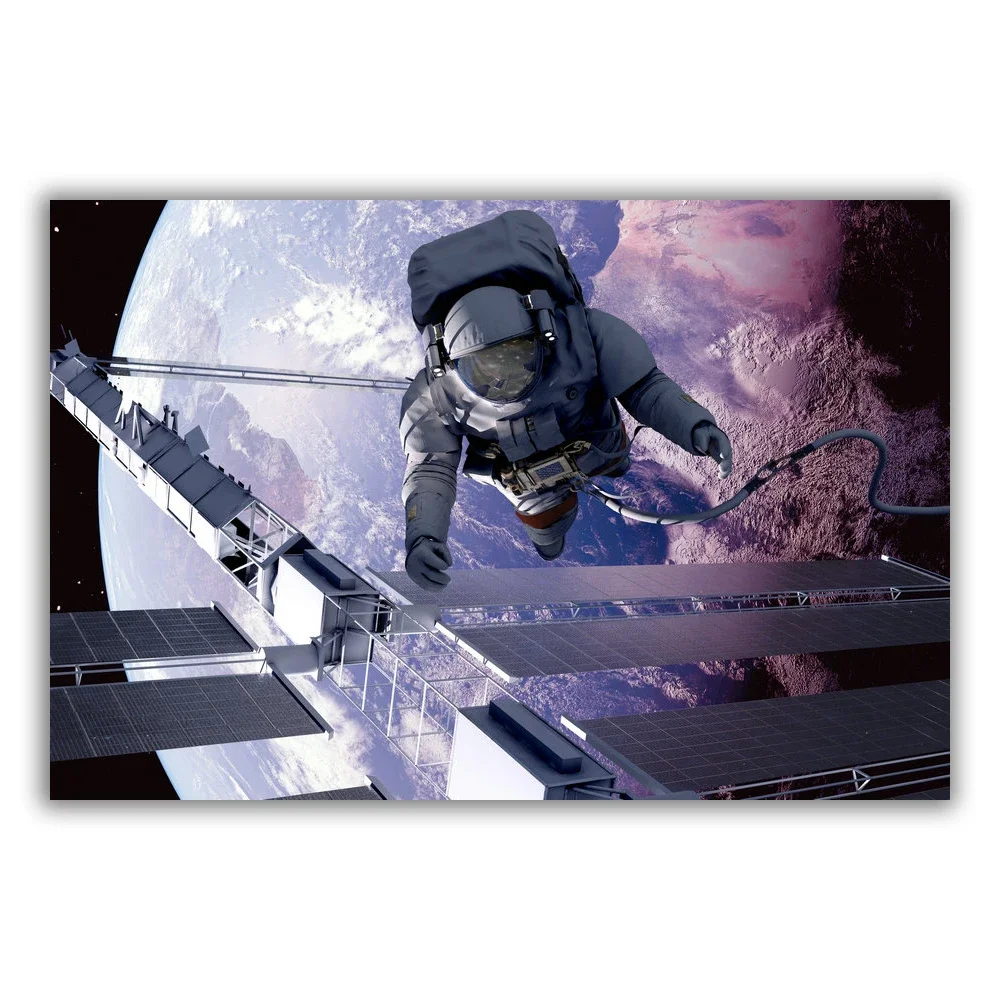 HT003 Spectacular Universe Earth And Moon Space Station Astronaut Silk Fabric Poster Art Decor Indoor Painting Gift