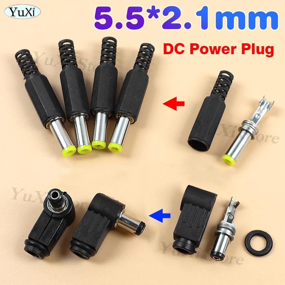 DC Power Adapter Plug 5.5*2.1mm DIY DC Power Connector Pin Welding Line Male Plug Jack Socket 5.5x2.1MM