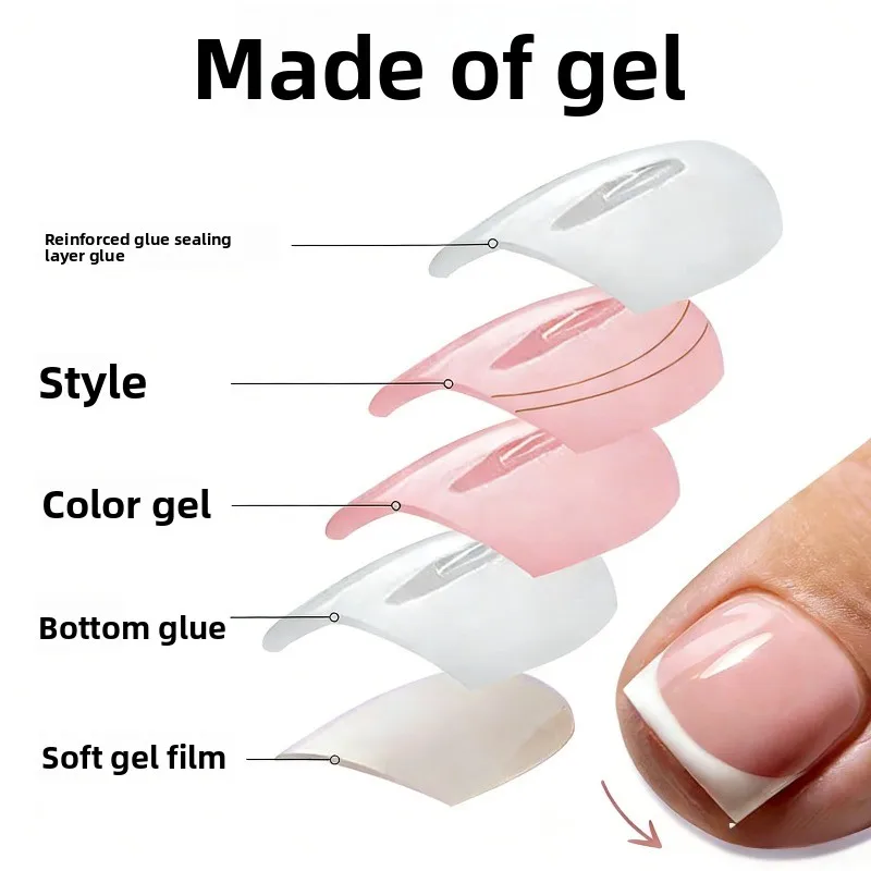 150pcs set de uñas postizas francesas para pies, verano, cortas cuadradas, brillantes, acrílicas de cobertura total, para salón 4