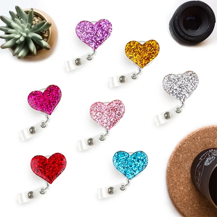 Heart Resin Pull Name id Card Badge Reel Holder for Nurse Student Silica Retractable Badge Holder Exhibition Chest Office Card