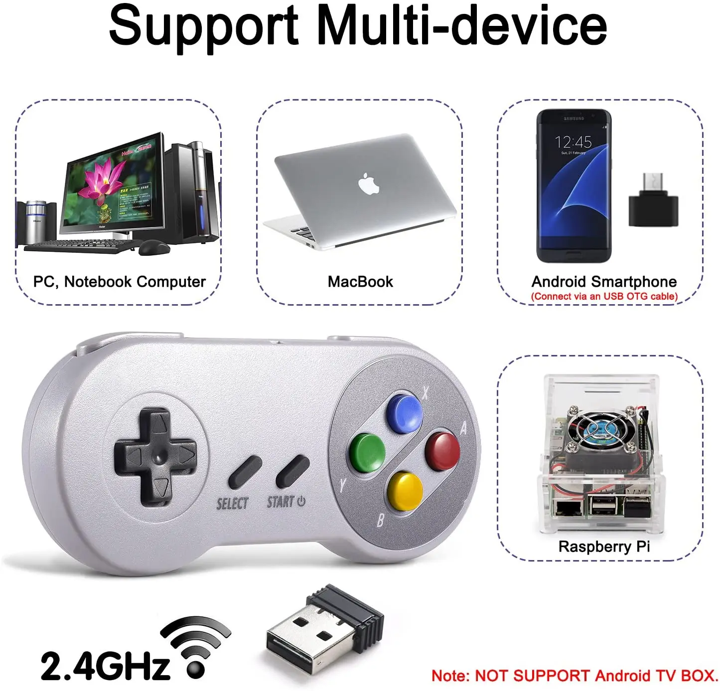 Imagem -05 - Usb Gamepad Clássico Jogo Controlador Joypad para Windows Computador Portátil Mac Sistema Raspberry pi 2.4ghz