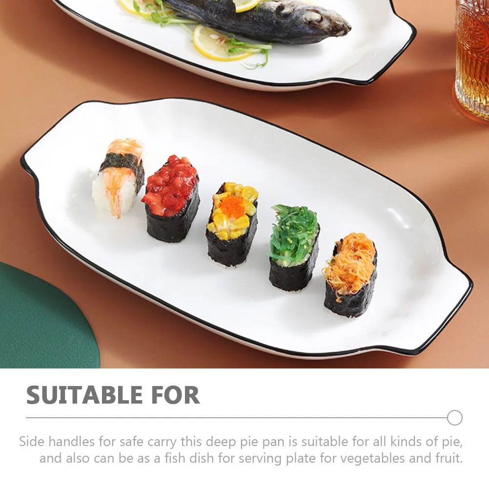 

Double Handle Ceramic Fish Pan Bright Color Deep Pie Pan Oven Safe Household Bakeware for Pies Lasagna Roasting